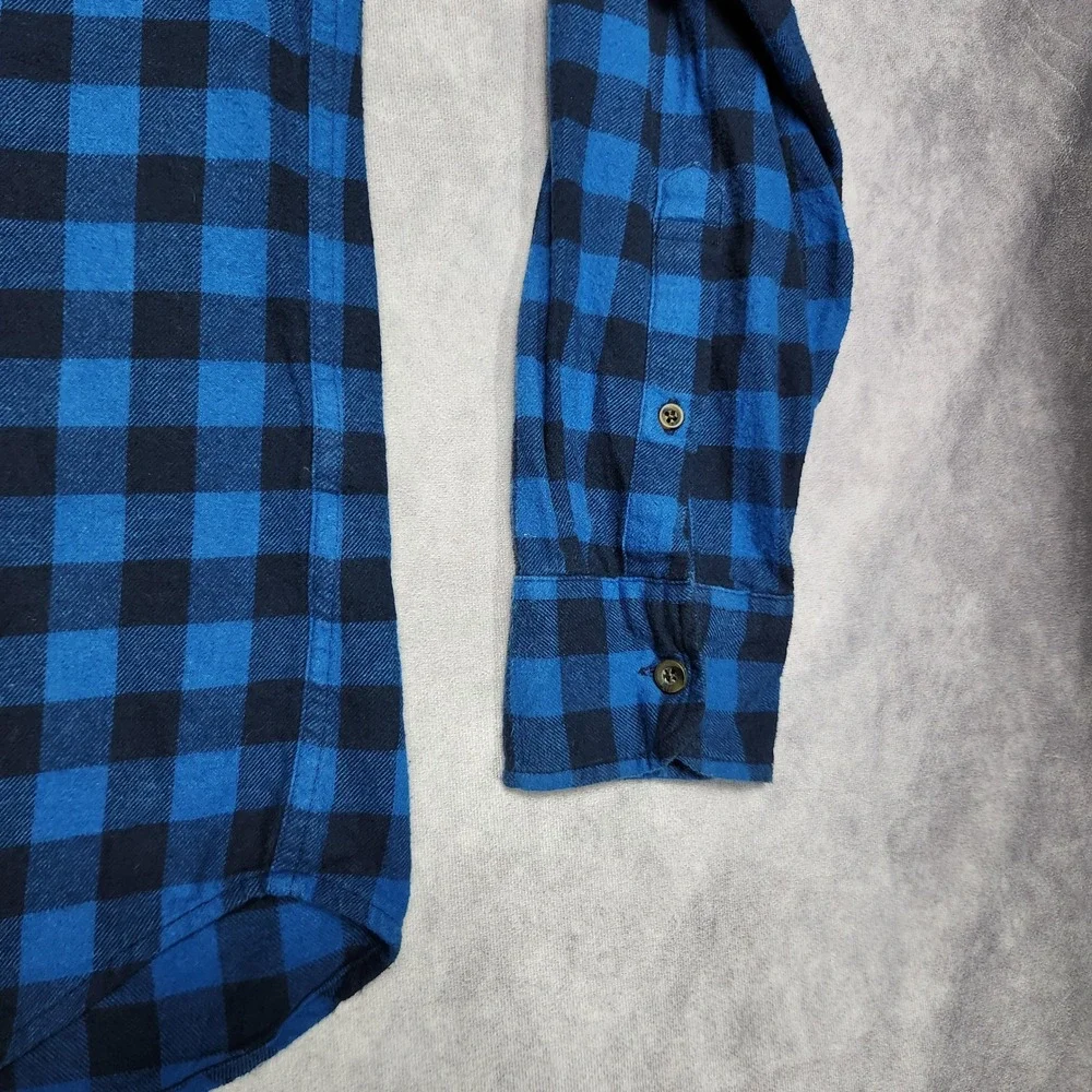 J‎ Crew Flannel Shirts Mens Medium Slim Fit Blue Black Buffalo Plaid - Lot of 2